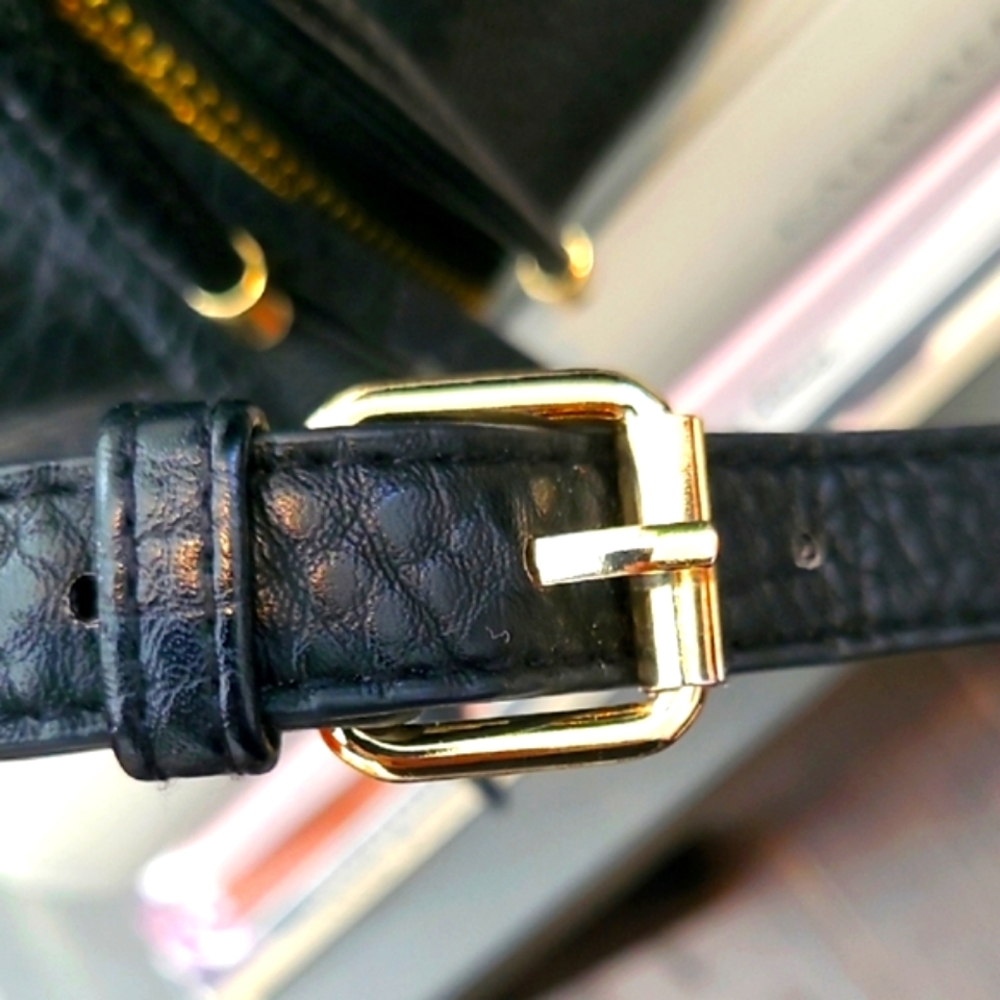 Poverty Flats -Black With Gold Hardware Crossbody Bag with Adjustable Strap - Picture 3 of 8